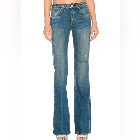 NWT AMO Kick Dive Bar Destroy higher rise Flare leg 29 inseam denim jeans 25 - Picture 1 of 6